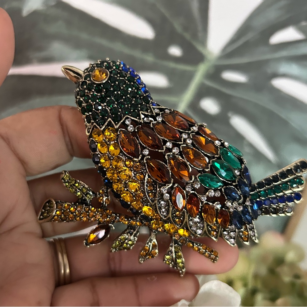 Multicolor Crystal Bird Brooch Pin - Elegant Jewel Accent